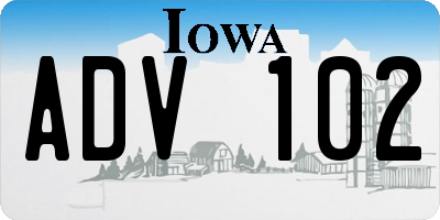 IA license plate ADV102