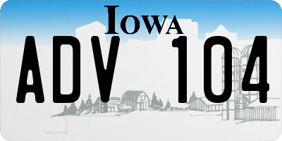 IA license plate ADV104