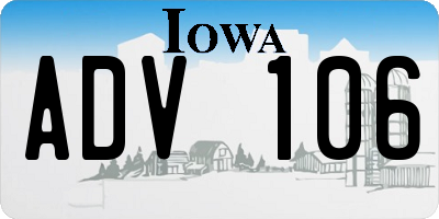 IA license plate ADV106