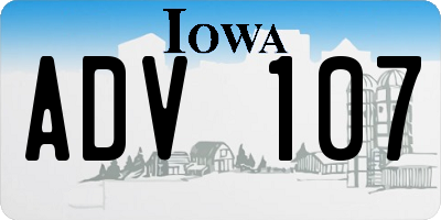 IA license plate ADV107