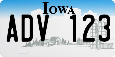 IA license plate ADV123
