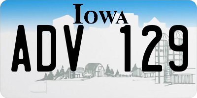 IA license plate ADV129