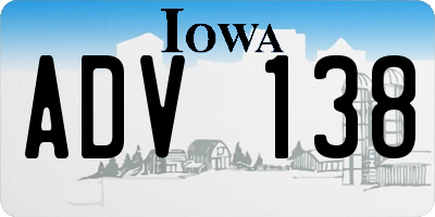 IA license plate ADV138