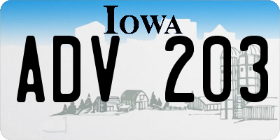 IA license plate ADV203