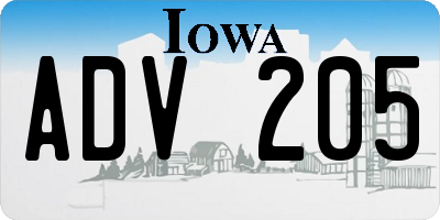 IA license plate ADV205