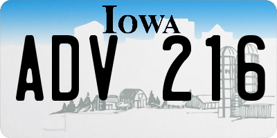 IA license plate ADV216
