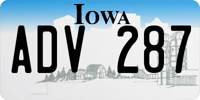 IA license plate ADV287