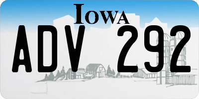 IA license plate ADV292