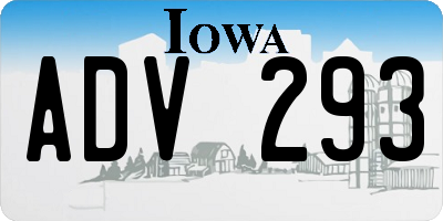 IA license plate ADV293