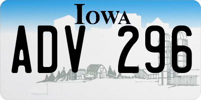 IA license plate ADV296