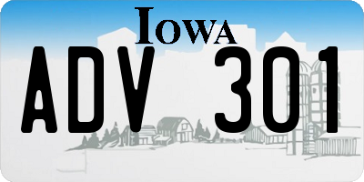 IA license plate ADV301