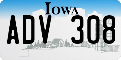 IA license plate ADV308
