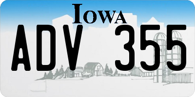 IA license plate ADV355