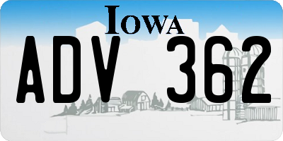 IA license plate ADV362