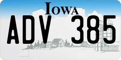 IA license plate ADV385