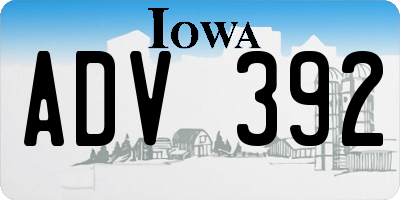 IA license plate ADV392