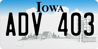 IA license plate ADV403