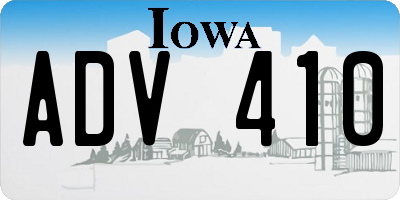 IA license plate ADV410