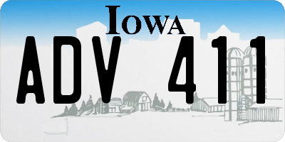 IA license plate ADV411