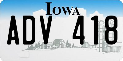 IA license plate ADV418