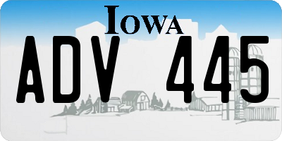 IA license plate ADV445