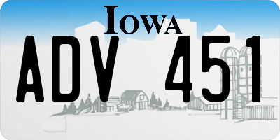 IA license plate ADV451