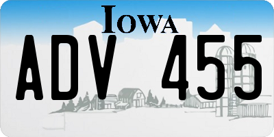 IA license plate ADV455