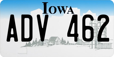 IA license plate ADV462