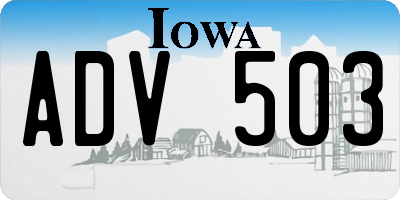 IA license plate ADV503