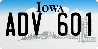 IA license plate ADV601