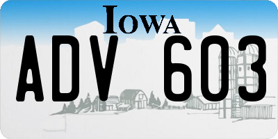 IA license plate ADV603