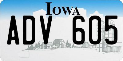 IA license plate ADV605