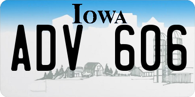 IA license plate ADV606