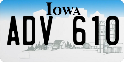 IA license plate ADV610