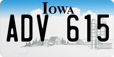 IA license plate ADV615