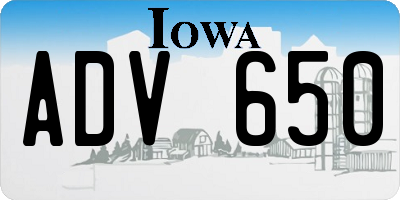 IA license plate ADV650