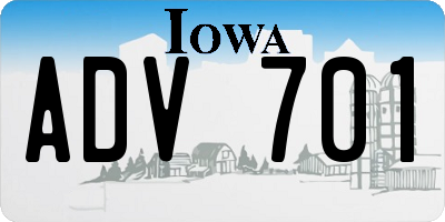IA license plate ADV701