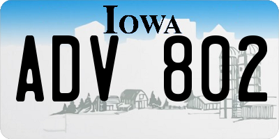 IA license plate ADV802