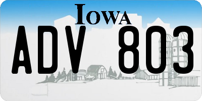 IA license plate ADV803