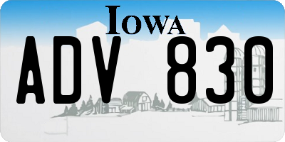 IA license plate ADV830