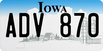 IA license plate ADV870