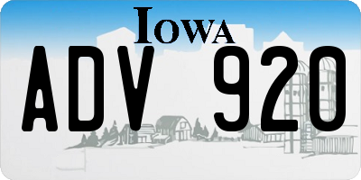 IA license plate ADV920