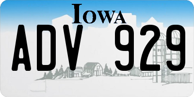 IA license plate ADV929