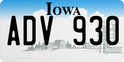 IA license plate ADV930
