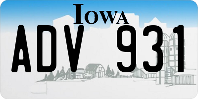 IA license plate ADV931