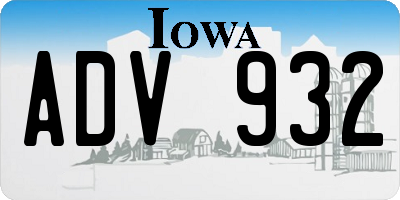 IA license plate ADV932
