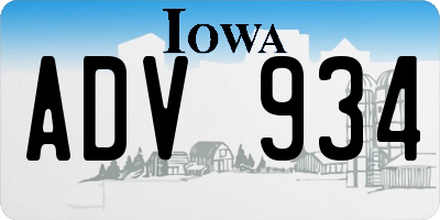IA license plate ADV934