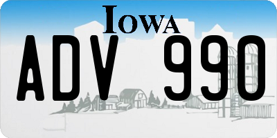 IA license plate ADV990