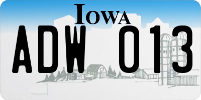 IA license plate ADW013