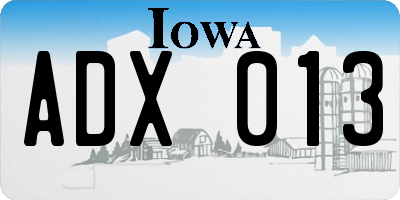 IA license plate ADX013